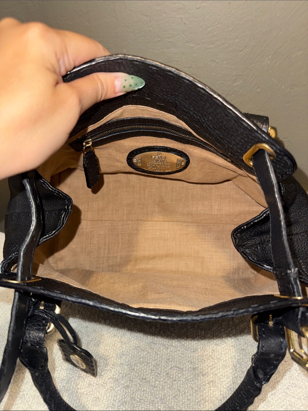 Authentic Fendi Selleria Small Black Pebbled Leather Horse Embossed Handbag|Rare - Picture 9 of 14